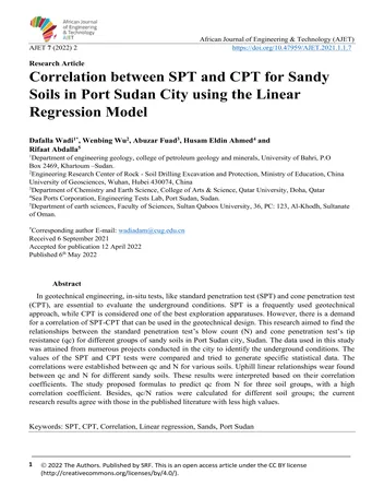 Más sobre Correlación entre SPT y CPT para Suelos Arenosos en la Ciudad de Port Sudan Usando el Modelo de Regresión Lineal